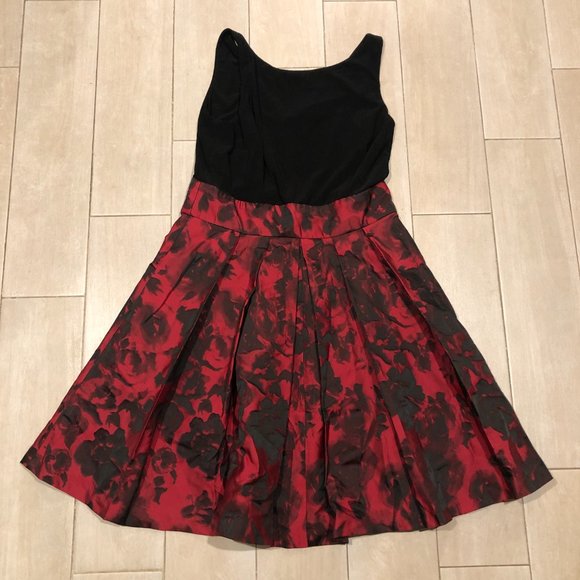 Womens Lauren Ralph Lauren Black Red Sleeveless Floral A-Line Dress 10 - Picture 2 of 9